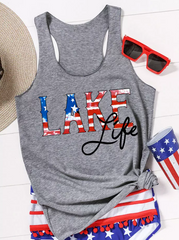 Camiseta sin mangas con espalda nadadora y bandera estadounidense Lake Life