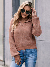 Suéter de punto con solapa de color sólido