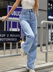 Zerrissene Jeans Hot Girl Damen Gerade Lose und Hohe Weite Beinhose Sommer