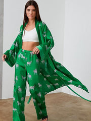 Printed Long Sleeves Plus Long Nightgown