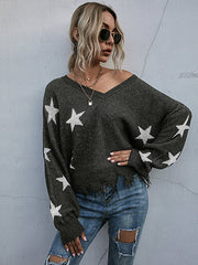 Suéter de punto con borlas y cuello en V para mujer