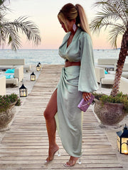 Top ajustado de manga larga, transparente y corto