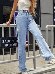 Zerrissene Jeans Hot Girl Damen Gerade Lose und Hohe Weite Beinhose Sommer