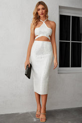 Vestido de noche con escote halter y diamantes de imitación de Phoenix