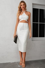 Vestido de noche con escote halter y diamantes de imitación de Phoenix