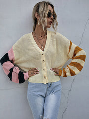 Suéter tipo cárdigan de punto a rayas