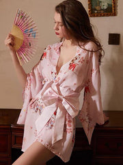 Kimono japonés de gasa estampada, bata de baño seductora para el hogar.