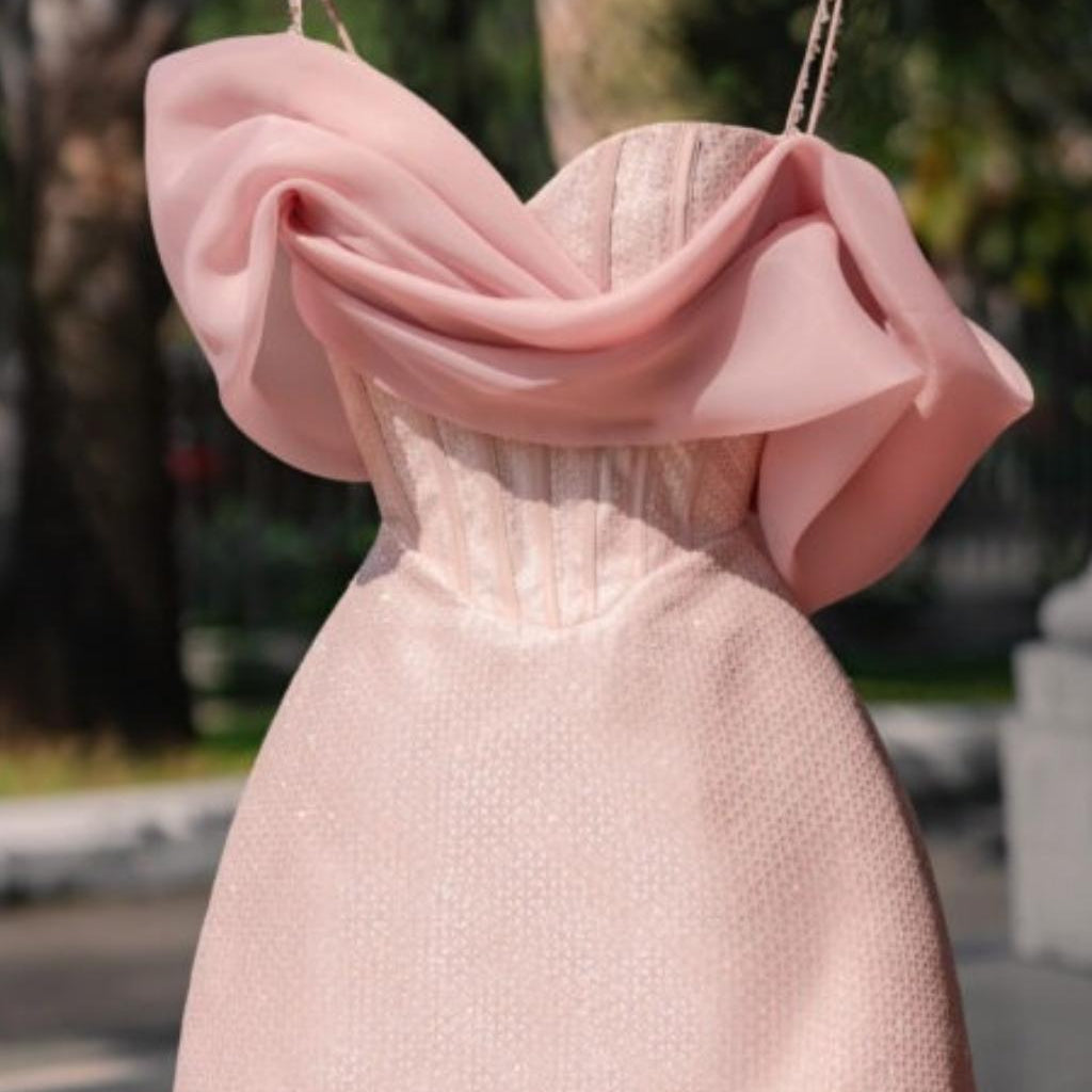 Straps Pink Corset Fitted Long Dress main image 1