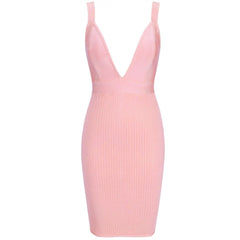 Ärmelloses gestreiftes Mini-Bandage-Kleid mit V-Ausschnitt H0235