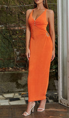 V-Neck Halter Midi Dress in Organe