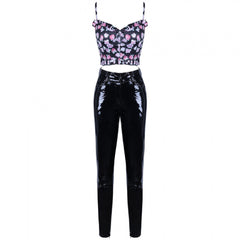Conjunto floral ajustado sin mangas con tirantes
