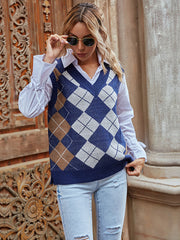 Pulloverweste mit V-Ausschnitt und Rautenmuster