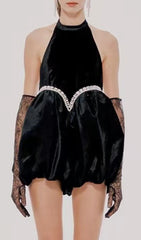 Neckholder-Minikleid aus Samt in Schwarz