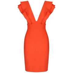 Ärmelloses Overknee-Bandage-Kleid mit V-Ausschnitt und Rüschen PM19225