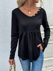 V-Ausschnitt, Knopf, Kordelzug, Strick