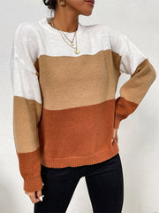 Knitted Round Neck Patchwork Sweater