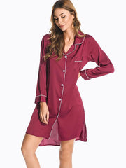 Bademantel Morgenmantel Hemd Revers Knopf Strickjacke