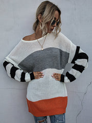 Suéter de punto con cuello redondo a rayas