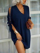 Solid color strapless V-neck beaded short-sleeved loose dress
