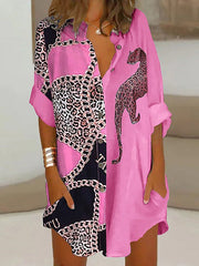 Cárdigan de manga larga estampado, camisa holgada de un solo pecho