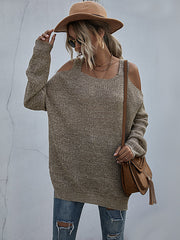 Knitted Square Neck Off Shoulder Sweater