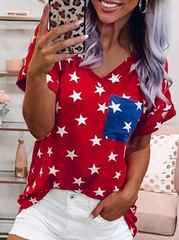 T-Shirt mit V-Ausschnitt und Sterntasche