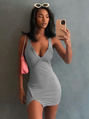 V-neck irregular split Hip Wrap Skirt Dress