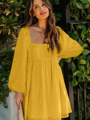 Falda de Jacquard con escote cuadrado y mangas abullonadas