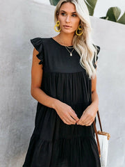 Vestido informal sin mangas con cuello redondo y diseño de pastel