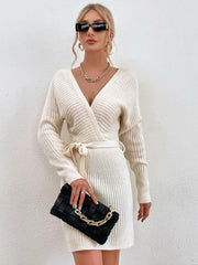 V-neck Knitted Sweater Dresses