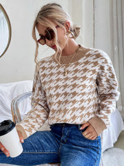 Retro Hahnentritt-Strickpullover