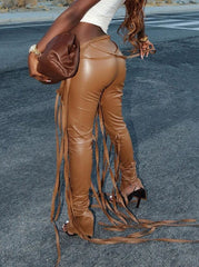 Pantalones casuales de cuero PU con cordones