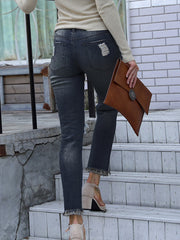 Ripped Fringed Straight-leg Jeans