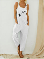 Cotton and Linen Printed Pocket Overalls