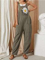 Cotton and Linen Printed Pocket Overalls