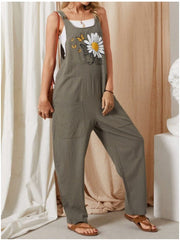 Cotton and Linen Printed Pocket Overalls
