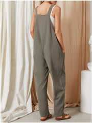 Cotton and Linen Printed Pocket Overalls