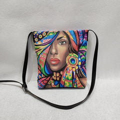 Bolso femenino con imagen abstracta con impresión a color de doble cara retro