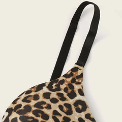 Conjunto de lencería de encaje con contraste de leopardo