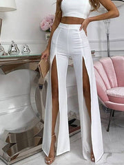 Pantalón casual de pierna ancha con abertura estrecha