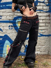 Jeans Streamer Zip Pocket Wide Leg Pants