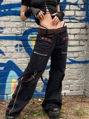 Jeans Streamer mit Reißverschlusstasche und weitem Bein