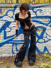 Jeans Streamer mit Reißverschlusstasche und weitem Bein