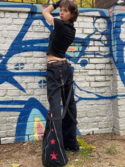 Jeans Streamer mit Reißverschlusstasche und weitem Bein