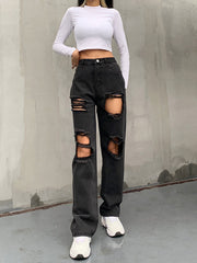 Gerade geschnittene Jeans mit hoher Taille und verwaschenem Schnitt