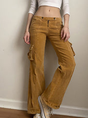 Retro Cargo Pocket Hot Girl Street Hipster Corduroy Pants