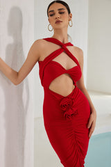 Vestido midi de vendaje floral con recortes de Melisandre