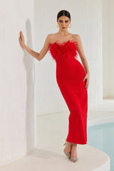 Diaz Feather Tassel Maxi Bandage Dress ââ‚?Red