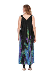 Schwarze, lockere Plus-Kleider mit V-Ausschnitt und Federn