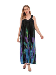 Schwarze, lockere Plus-Kleider mit V-Ausschnitt und Federn